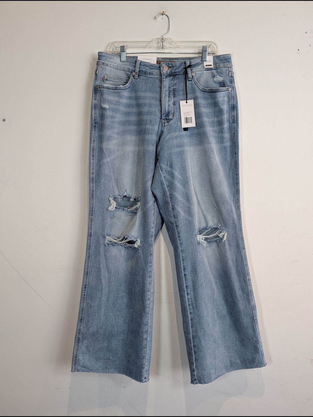 Judy Blue Light Blue Distressed Wide-Leg Jeans, Size 16W